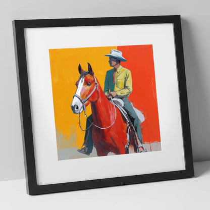 Vivid Horizon Rider western horse art print in black frame