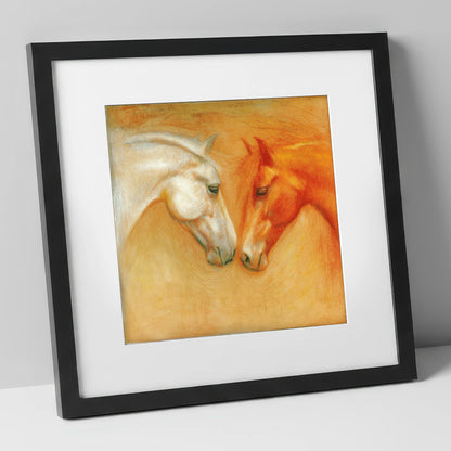 The Quiet Connection horse portrait art print in black frame