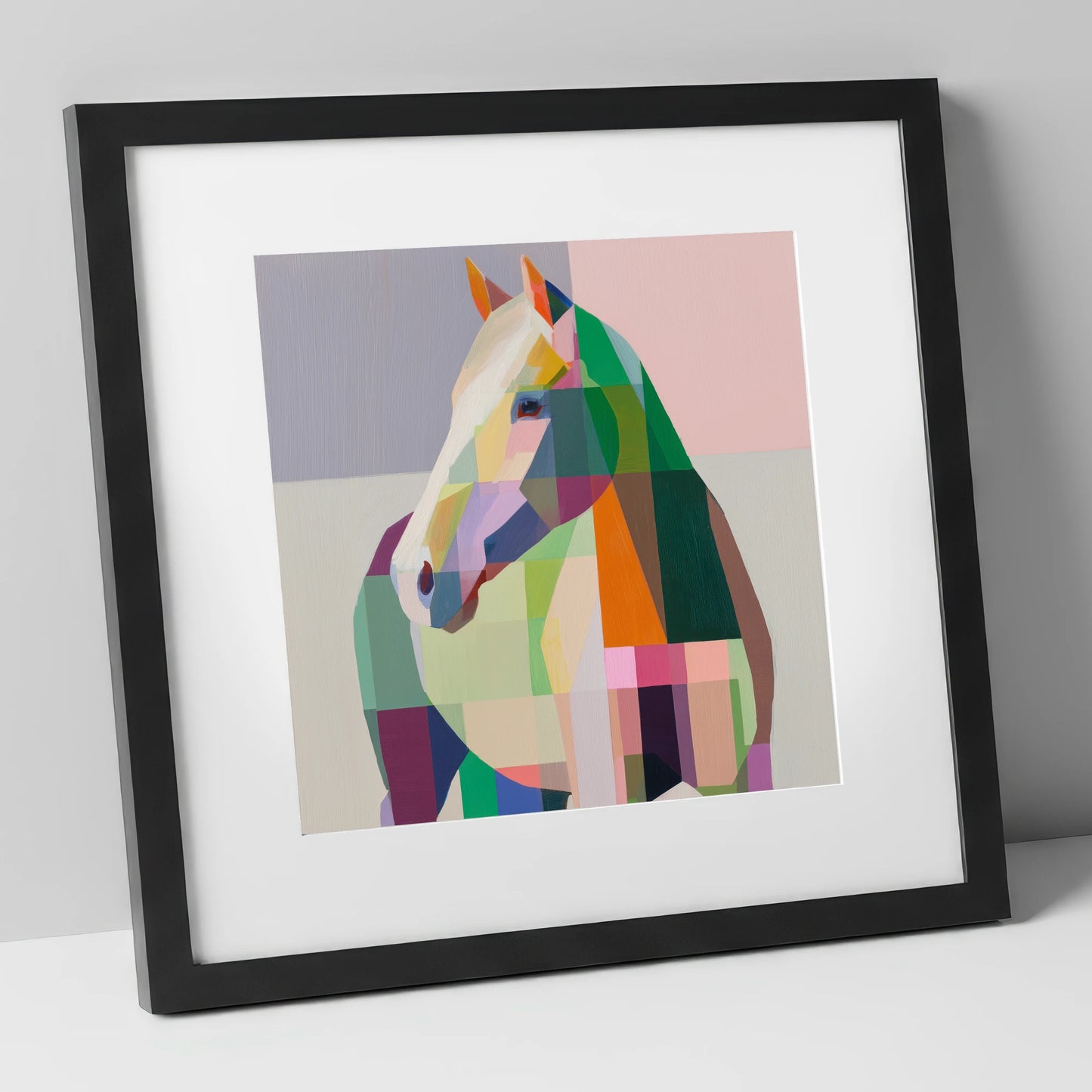 Prismatic Equine Profile horse portrait art print in black frame