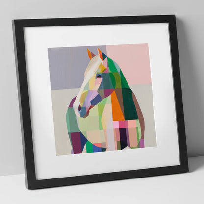 Prismatic Equine Profile horse portrait art print in black frame