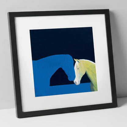 Silent Greeting horse portrait art print in black frame