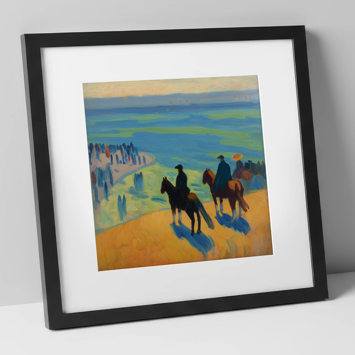 Coastal Vantage Point horse landscape art print in black frame