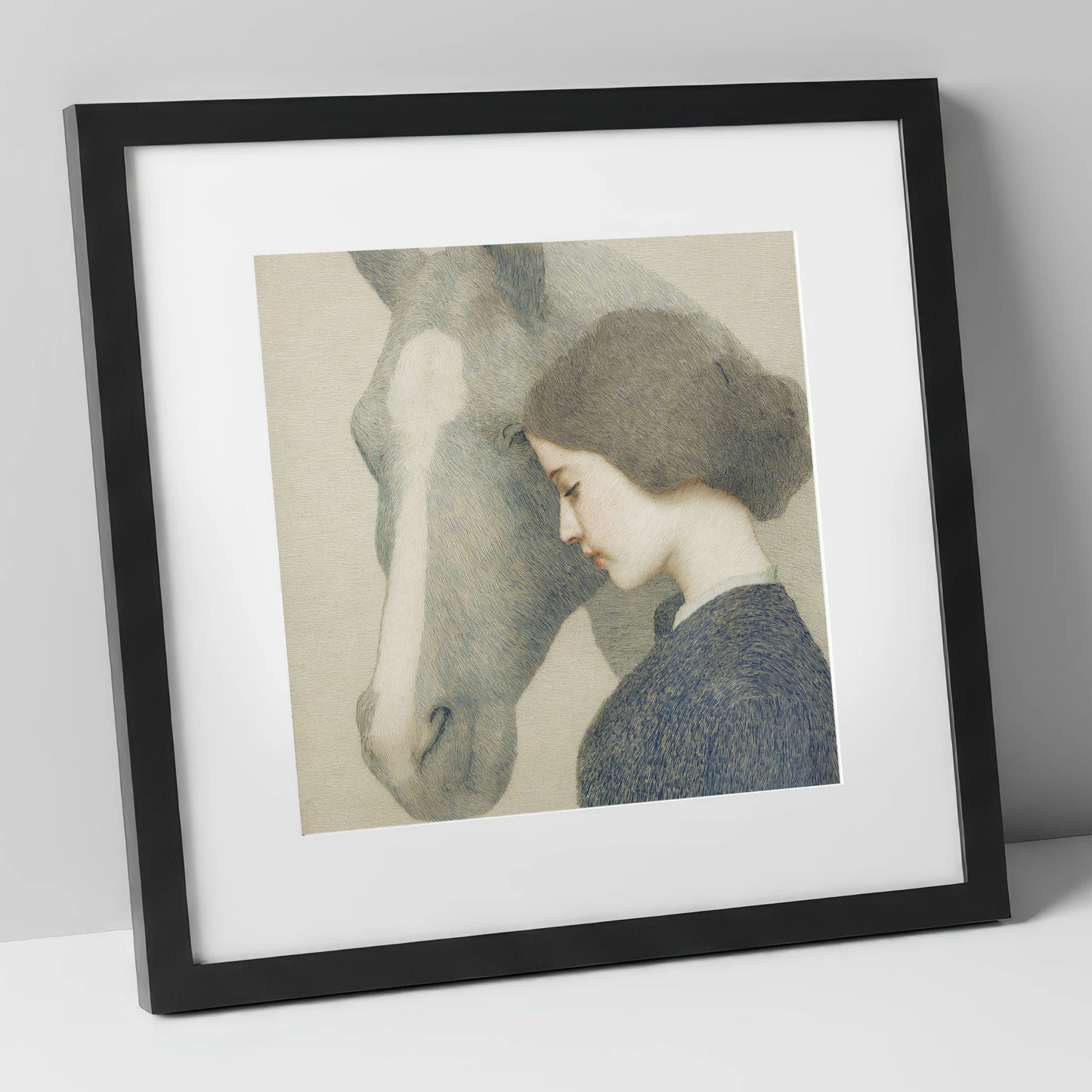 A Silent Understanding horse & rider art print in black frame