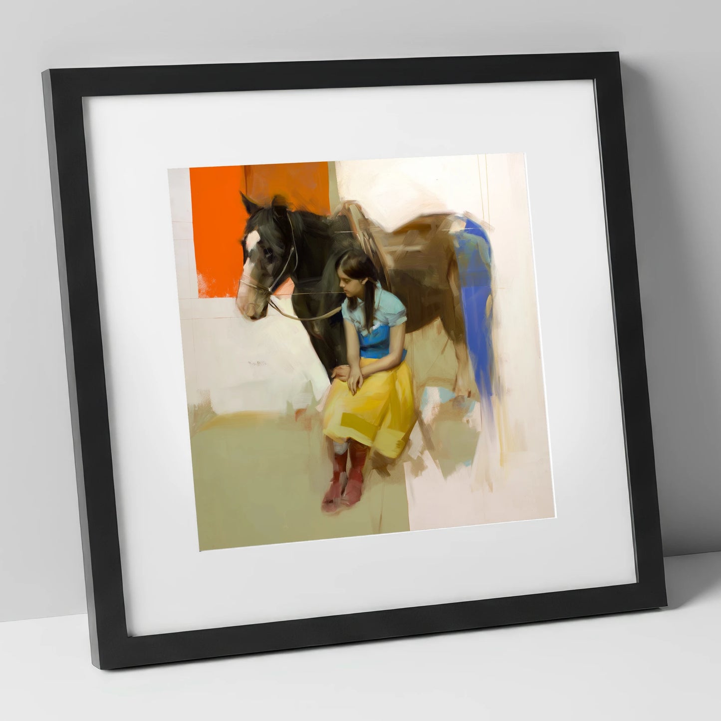 The Colour of Trust horse & rider art print in black frame
