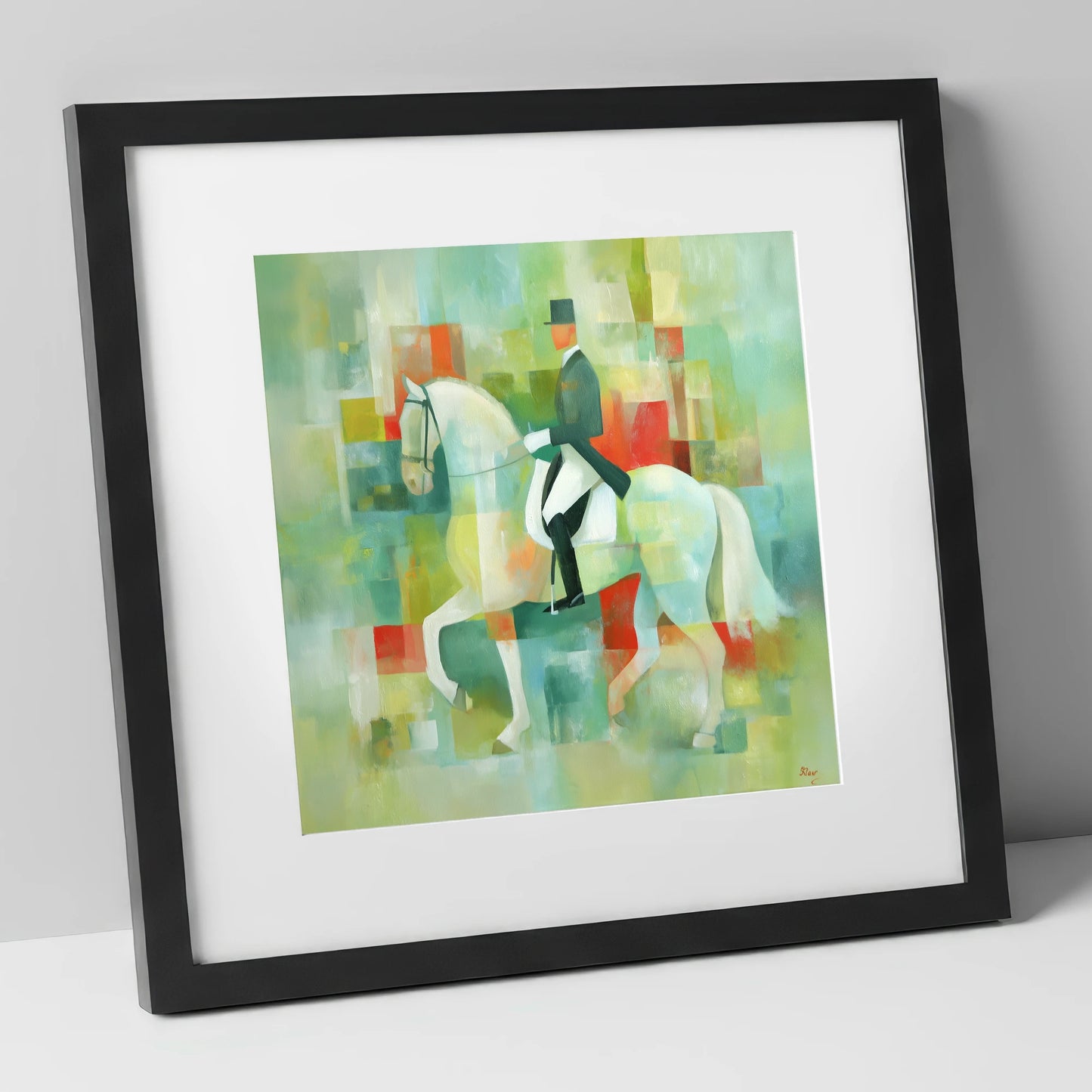 Collected In Colour dressage horse art print in black frame