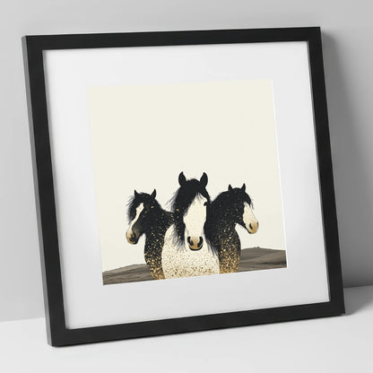 Gilded Companions horse landscape art print in black frame