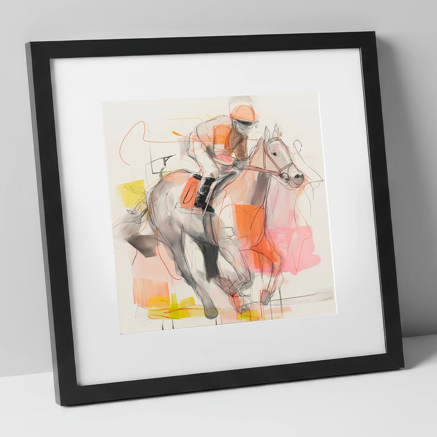 Sprint to the Wire racing horse art print in black frame