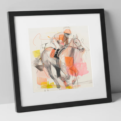 Sprint to the Wire racing horse art print in black frame