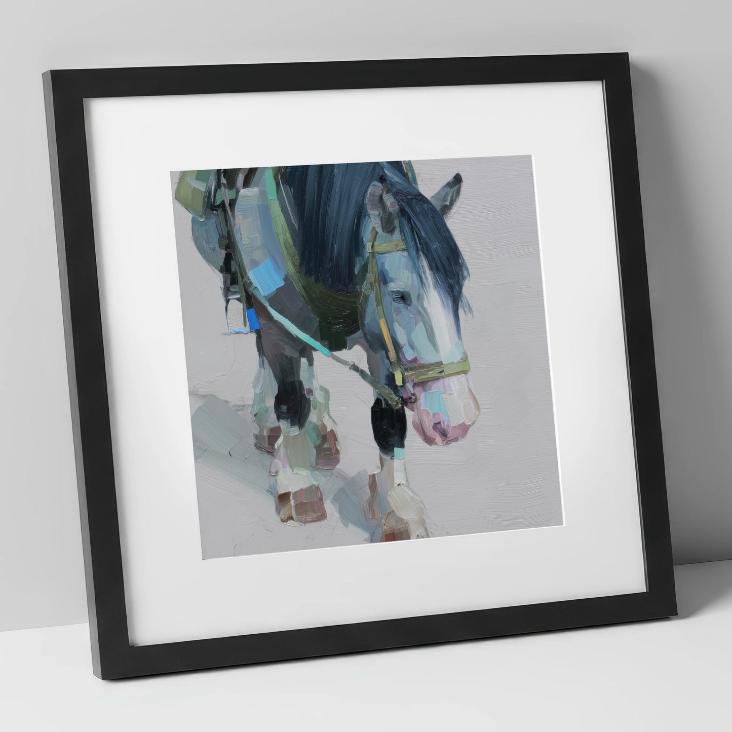 Quiet Strength horse breed art print in black frame