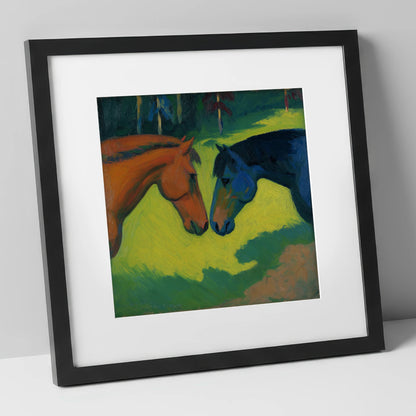 Vibrant Equine Connection horse portrait art print in black frame
