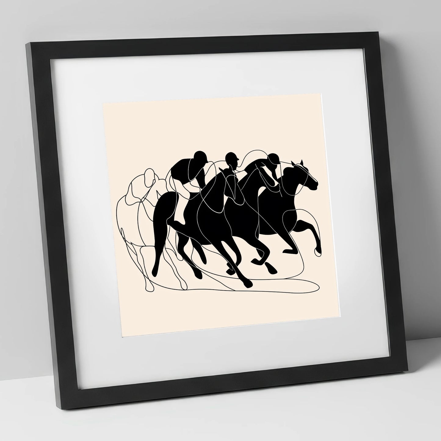 The Homestretch racing horse art print in black frame