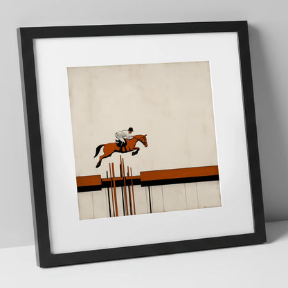 The Modernist Leap show jumping horse art print in black frame