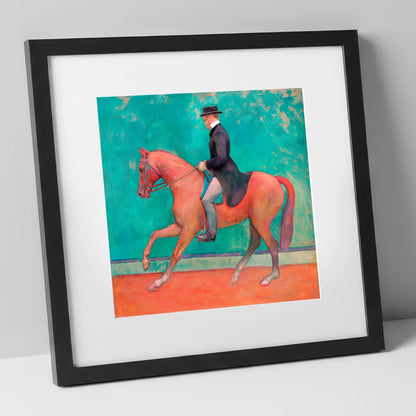 The Emerald Passage dressage horse art print in black frame