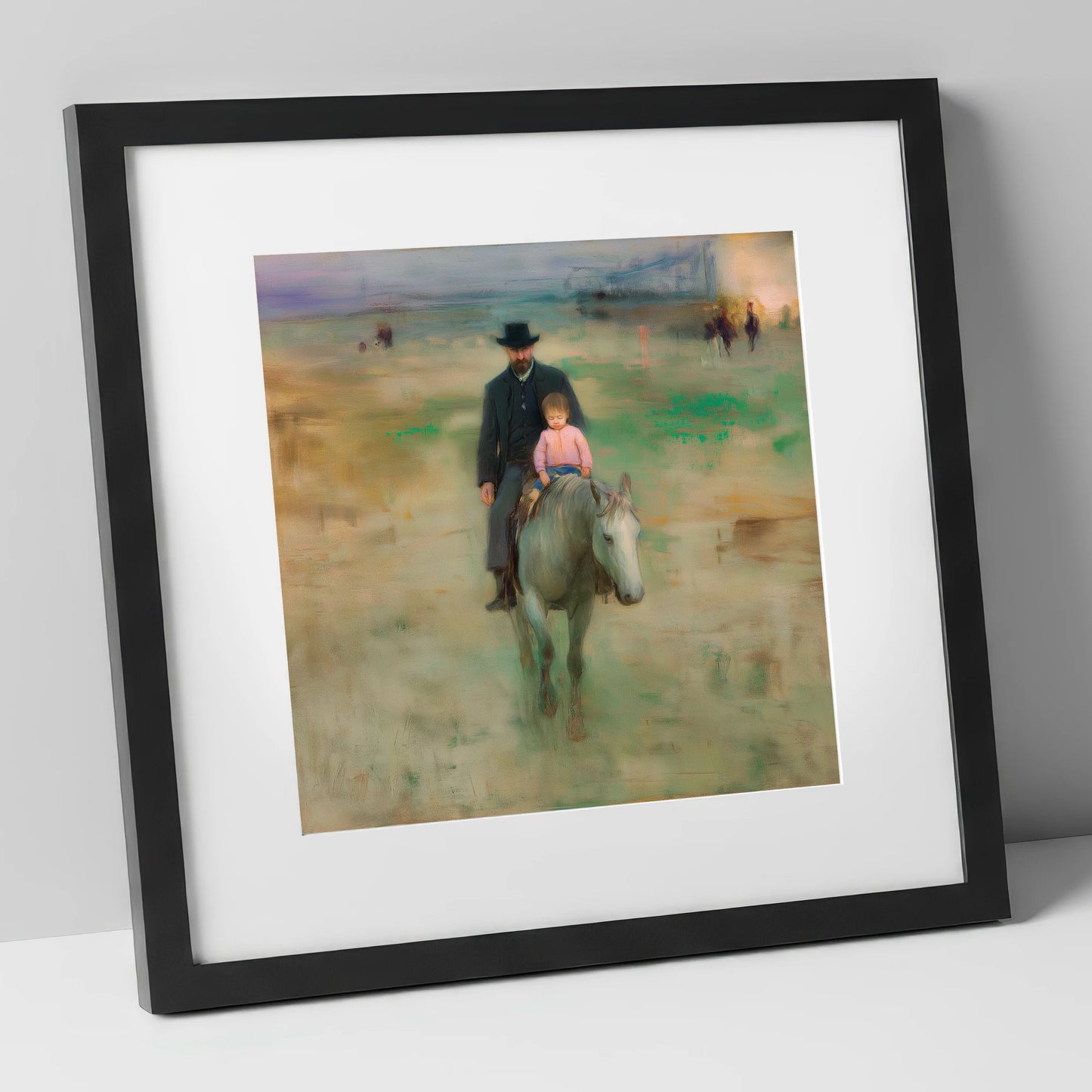 Guiding the Way horse & rider art print in black frame