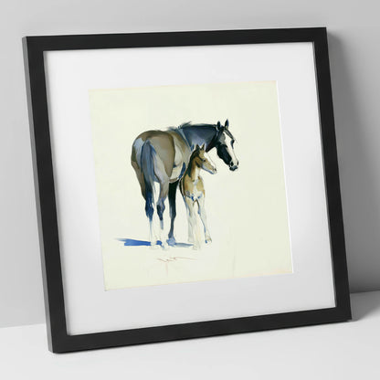 Gentle Guidance mare & foal art print in black frame