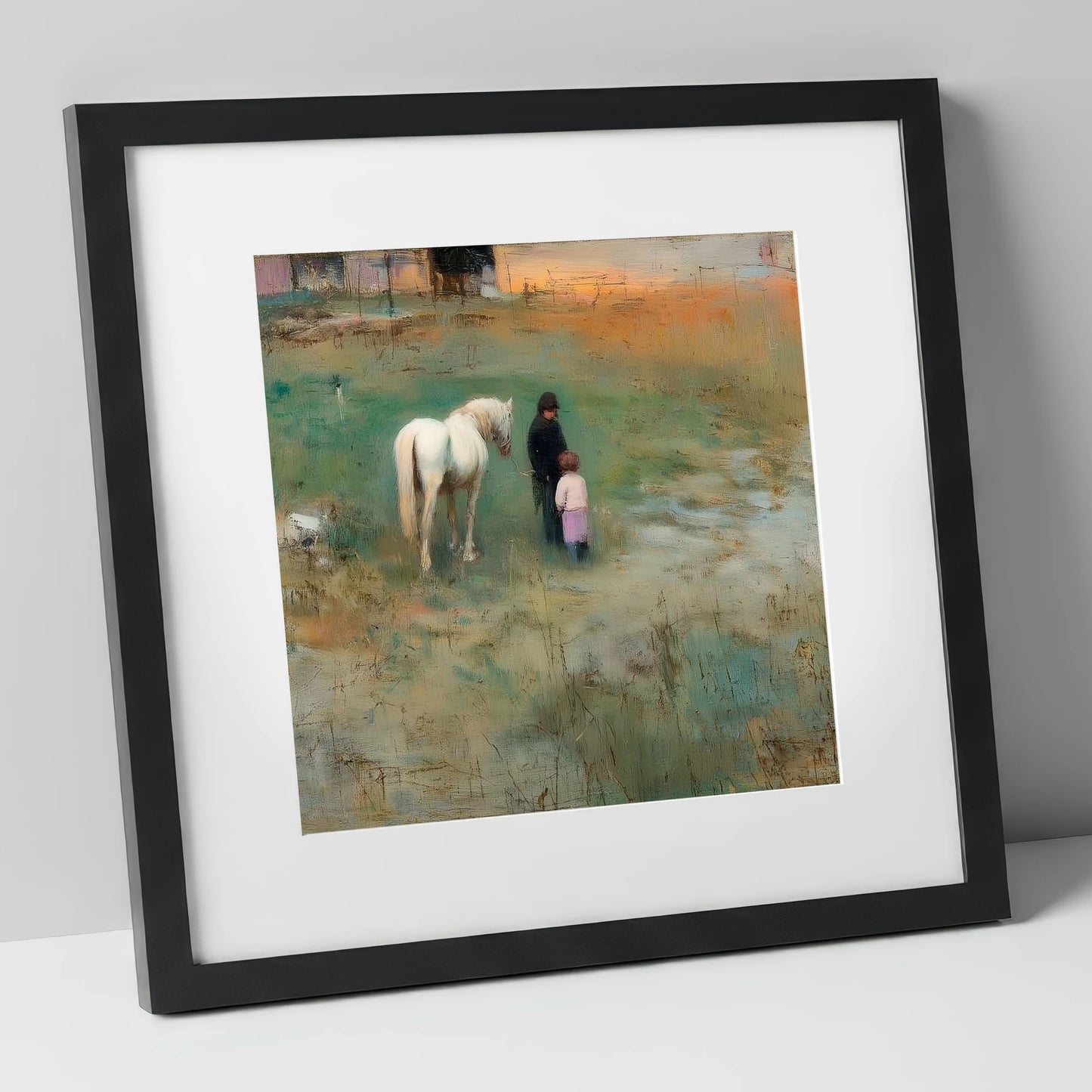 Twilight Companions horse & rider art print in black frame