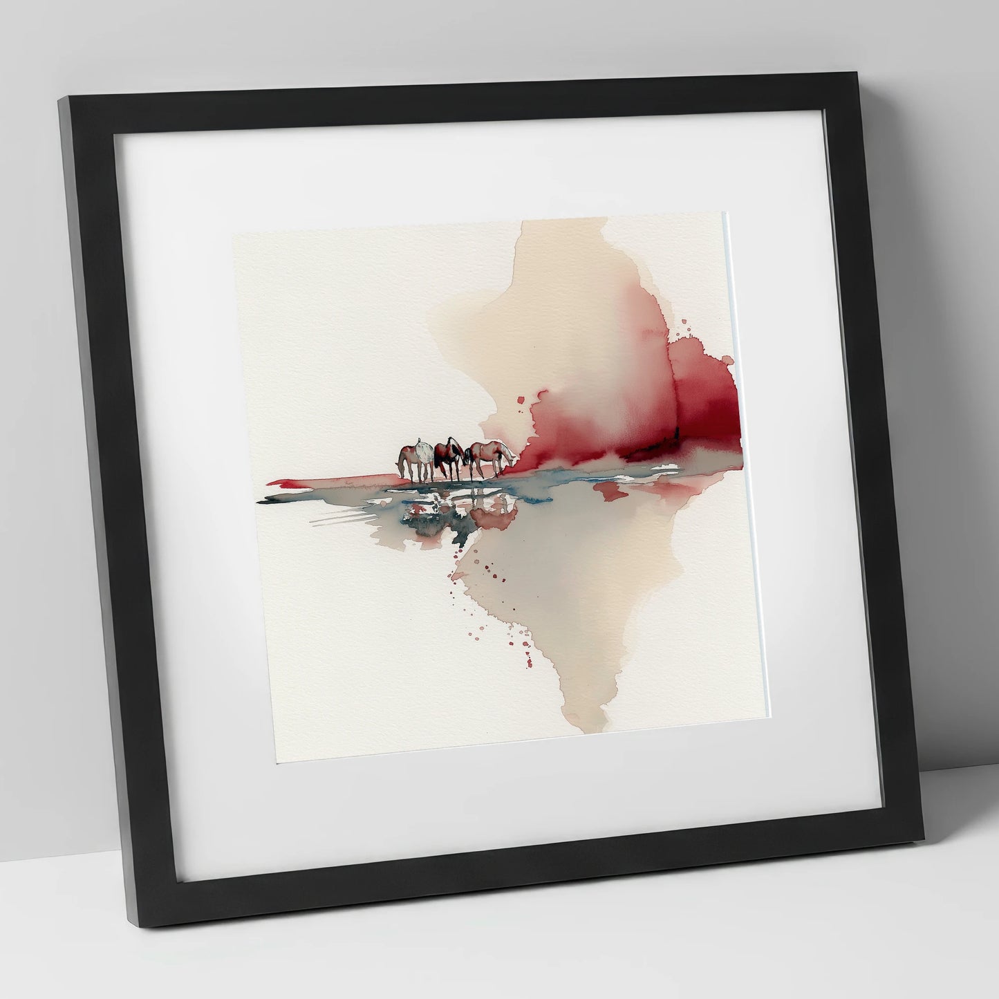 Crimson Reflections horse landscape art print in black frame