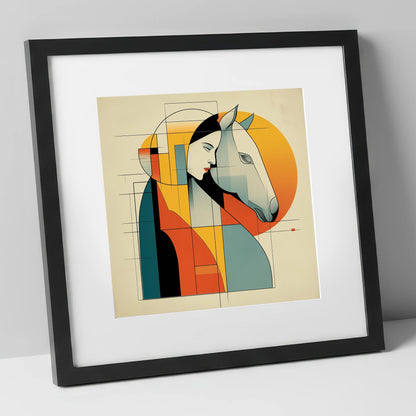 Harmony of Form horse & rider art print in black frame