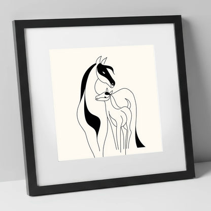 Tender Equine Silhouette mare & foal art print in black frame