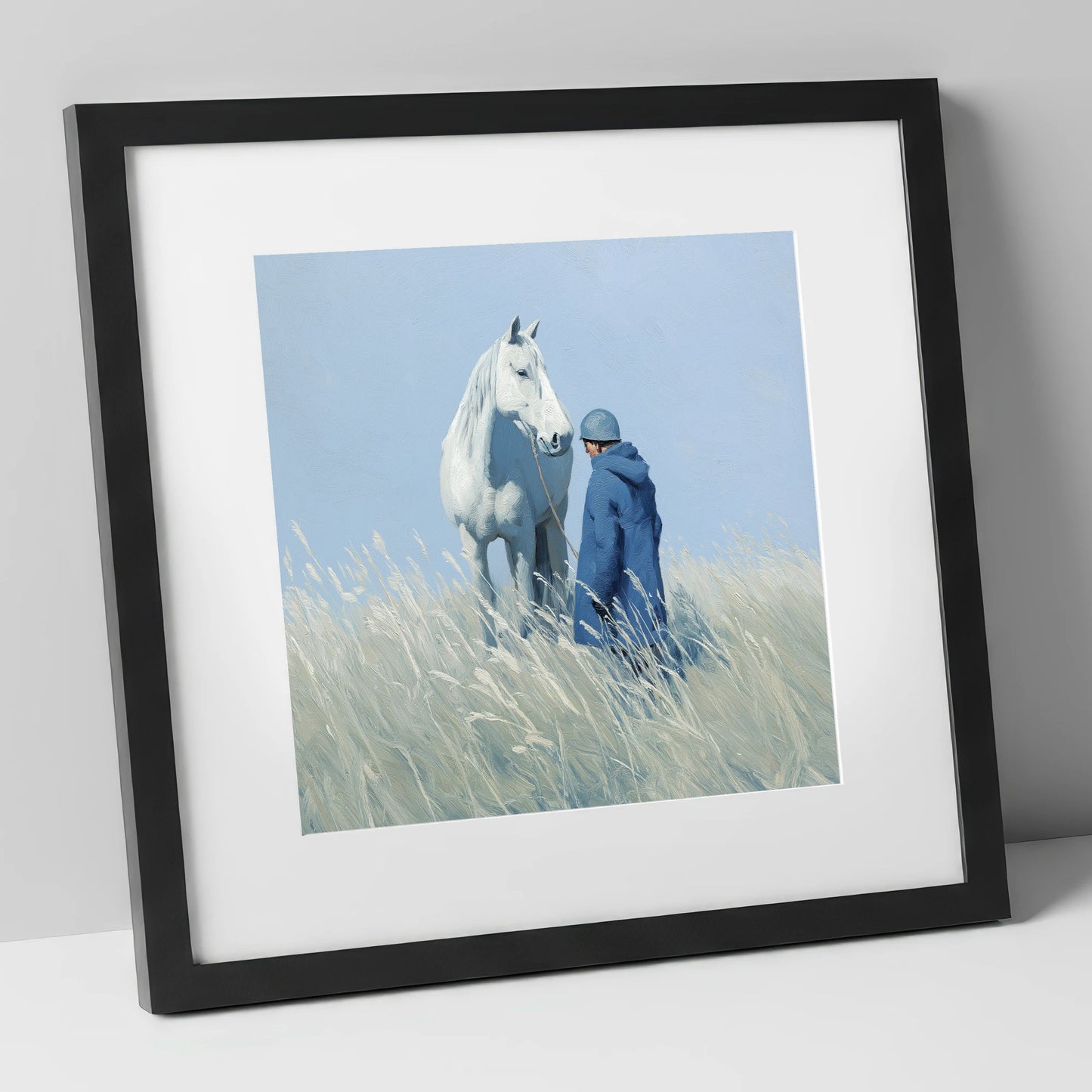 The Quiet Bond horse & rider art print in black frame
