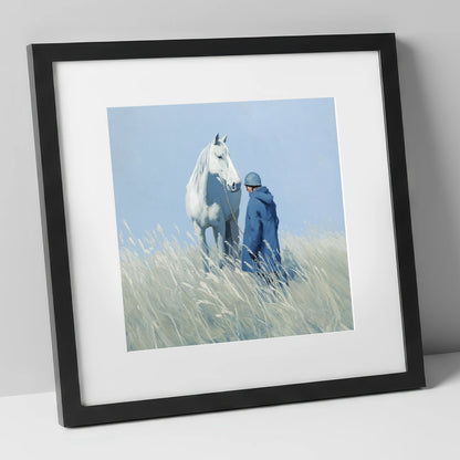 The Quiet Bond horse & rider art print in black frame