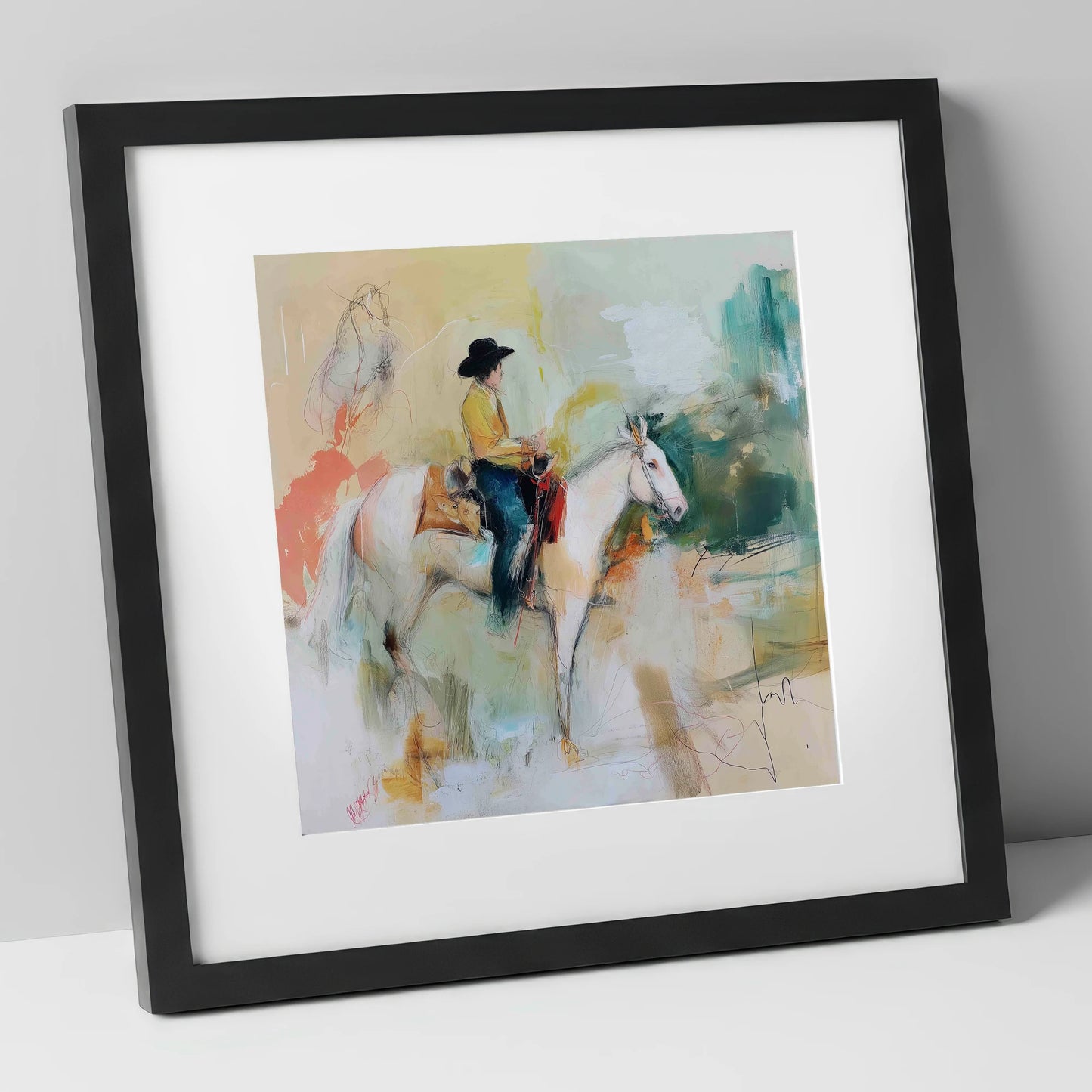 Painted Prairie Solitude western horse art print in black frame