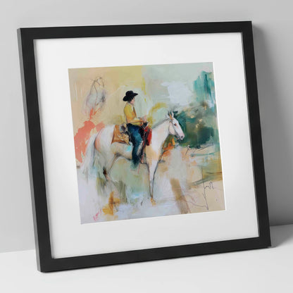 Painted Prairie Solitude western horse art print in black frame