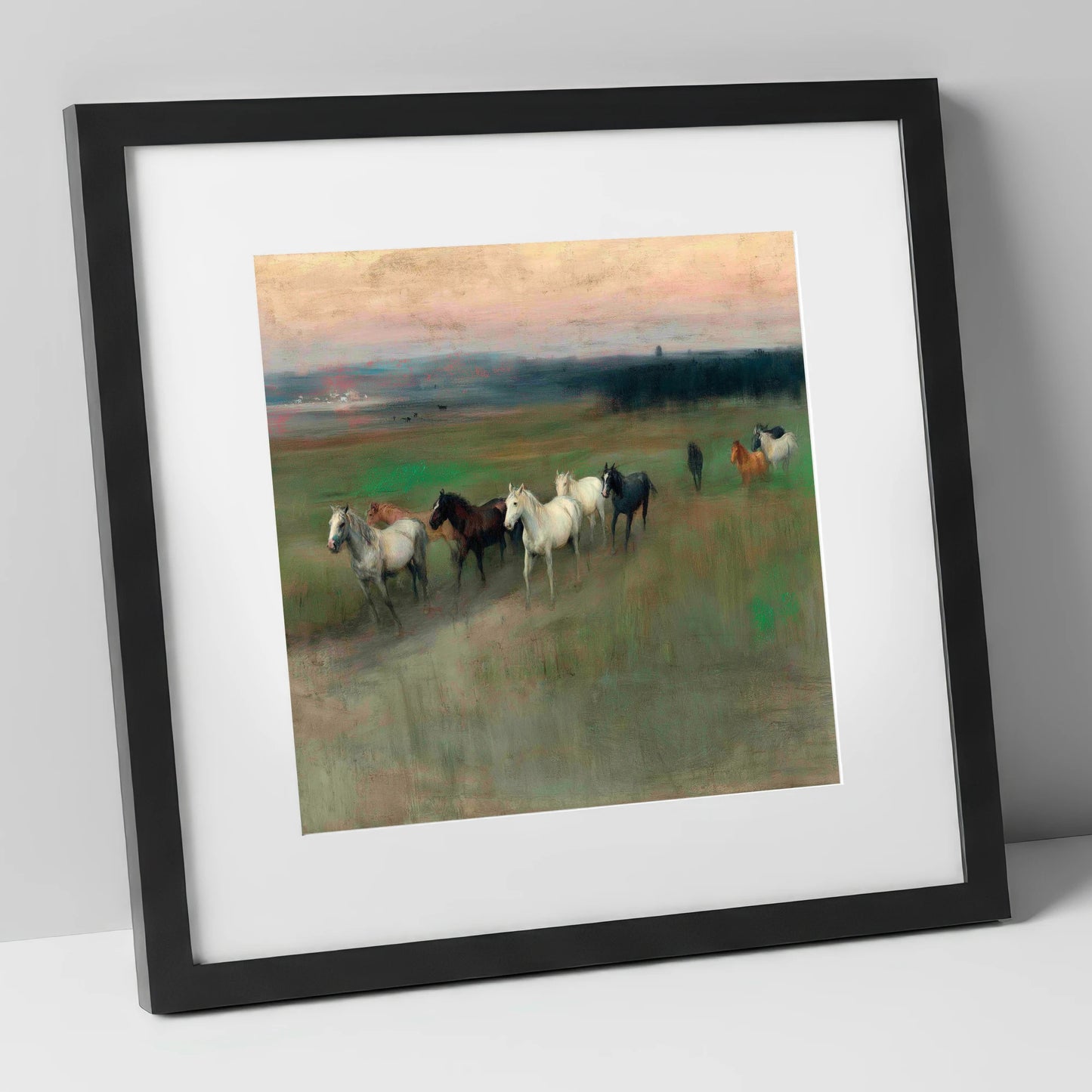 Distant Horizon Herd wild horses art print in black frame