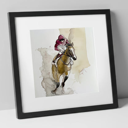 The Final Furlong racing horse art print in black frame