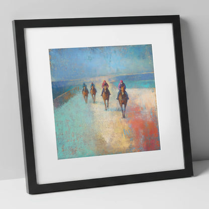 The Morning String racing horse art print in black frame