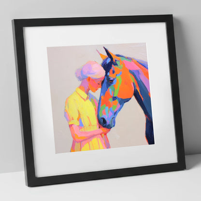 Radiant Connection horse & rider art print in black frame