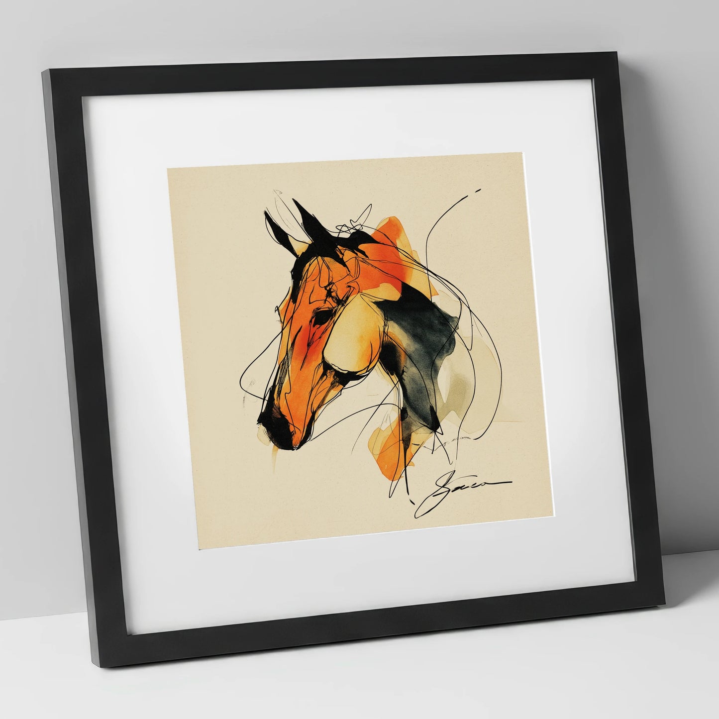 Amber Spirit Equine Portrait horse portrait art print in black frame