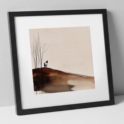 Winter Ridge Silhouette horse landscape art print in black frame