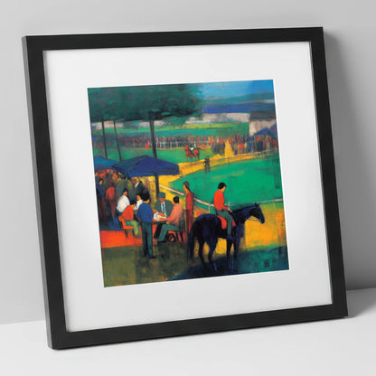 Anticipation at the Track racing horse art print in black frame