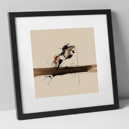 Moment of Suspension show jumping horse art print in black frame