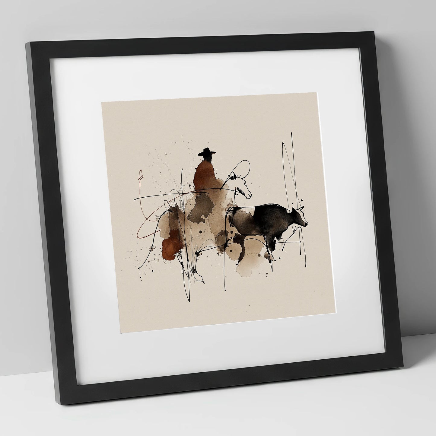 Western Shadows western horse art print in black frame