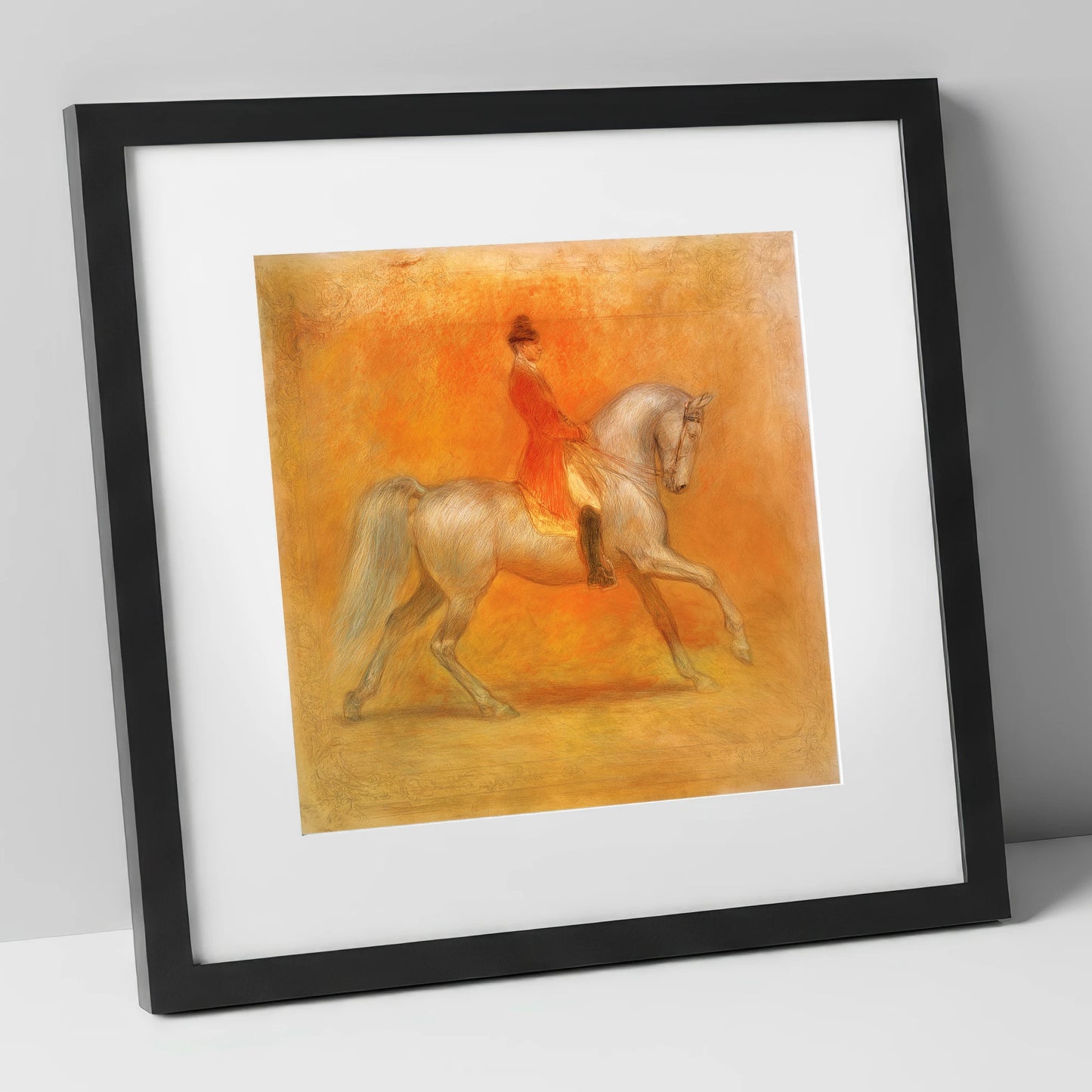 Radiant Classical Passage dressage horse art print in black frame