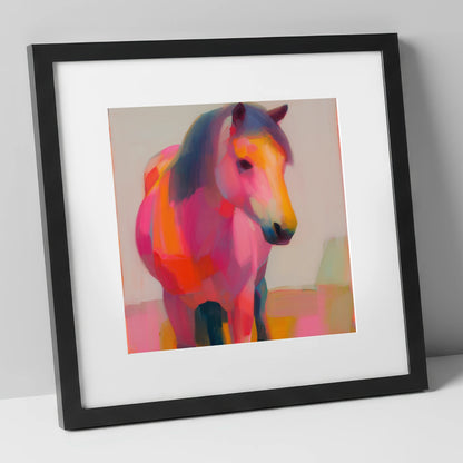 The Chromatic Pony horse breed art print in black frame