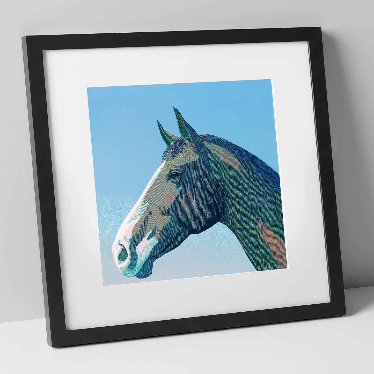 The Azure Profile horse portrait art print in black frame