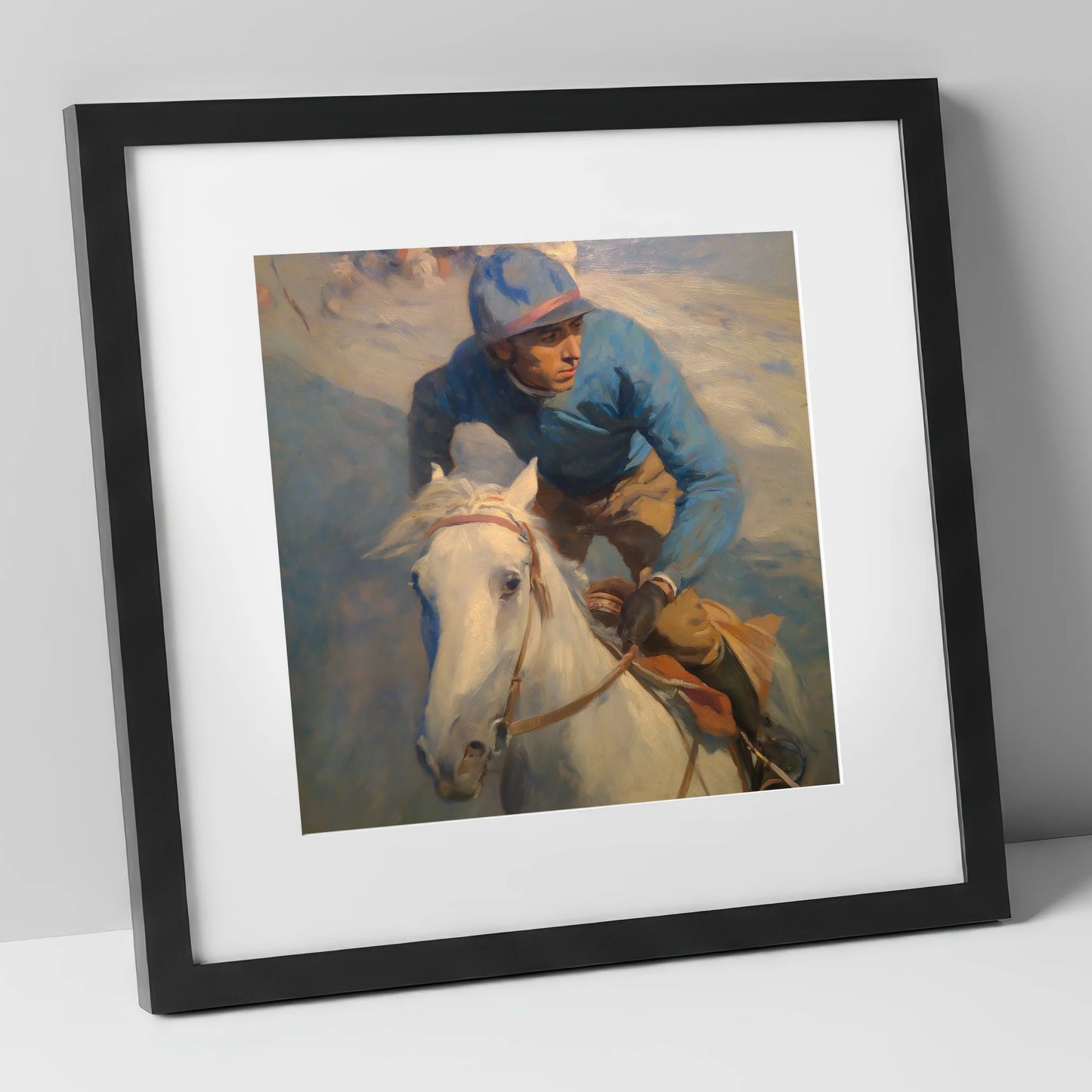 The Forward Glance racing horse art print in black frame