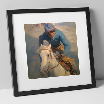 The Forward Glance racing horse art print in black frame
