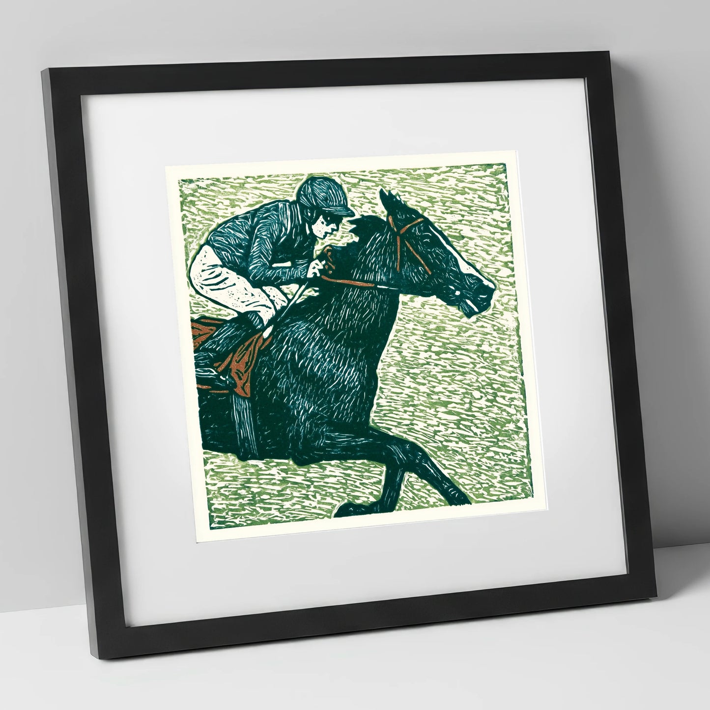The Final Furlong racing horse art print in black frame