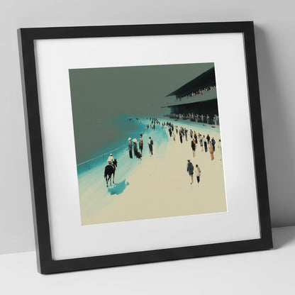 Sweeping to the Start racing horse art print in black frame