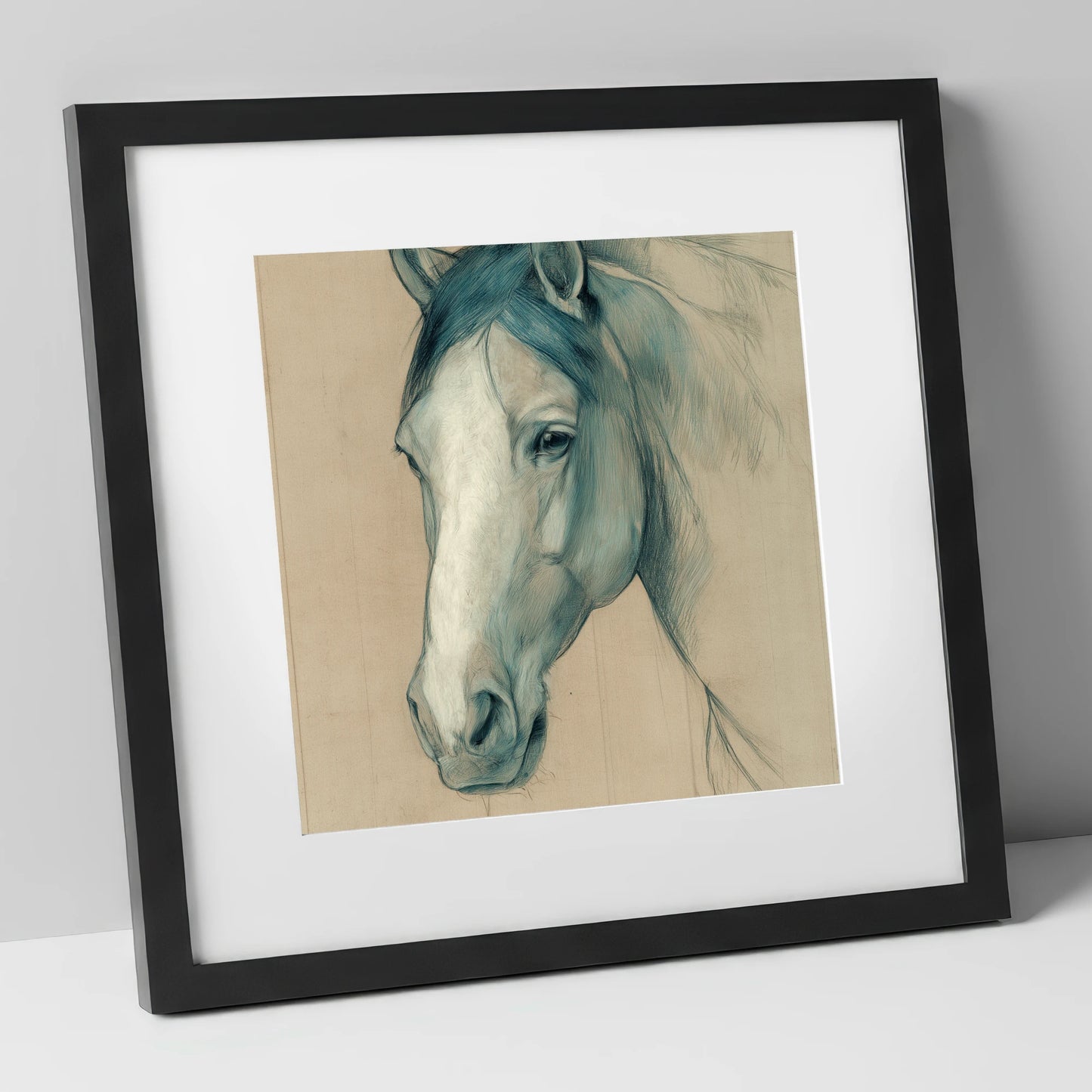 Azure Equine Study horse portrait art print in black frame
