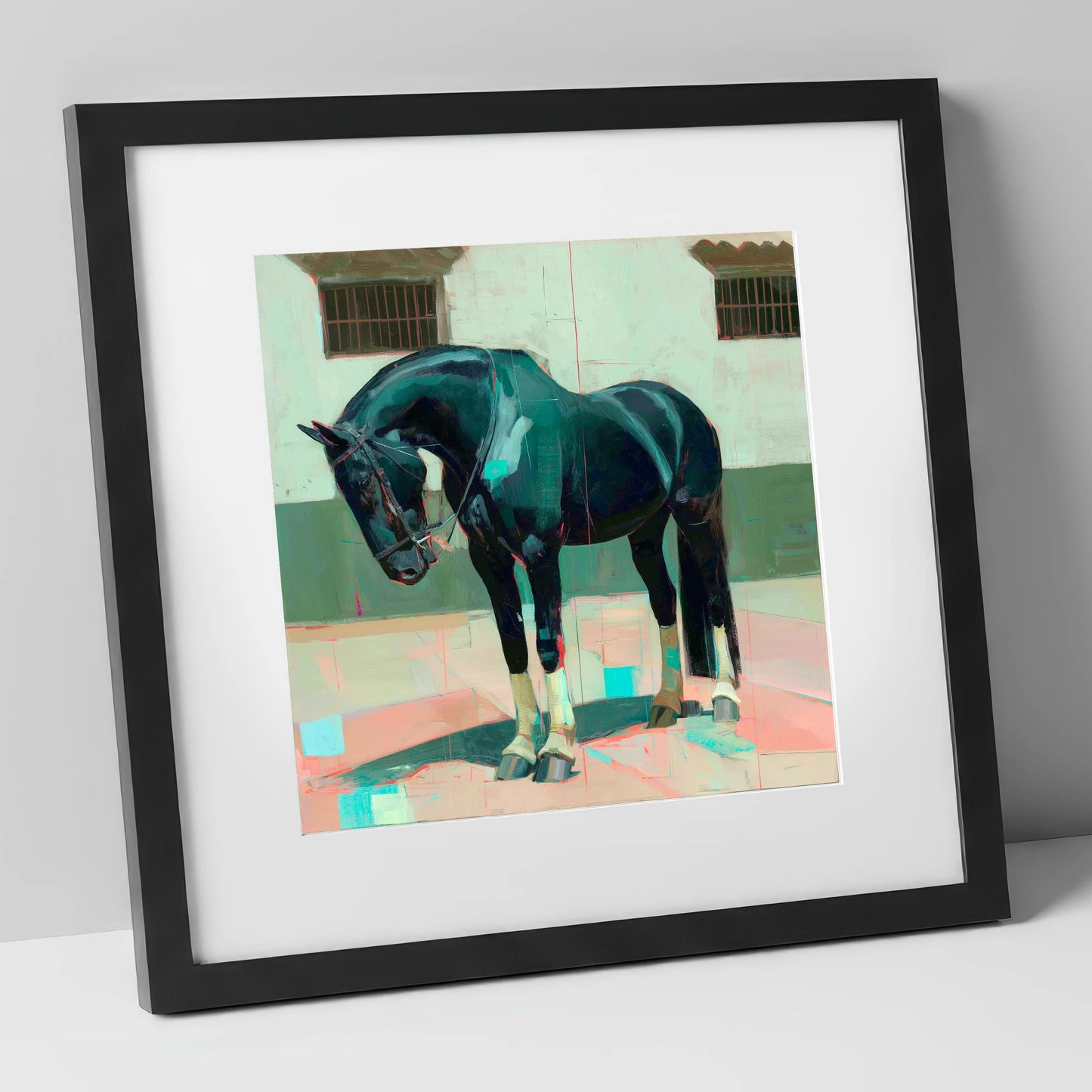 Midnight Silhouette Study horse breed art print in black frame