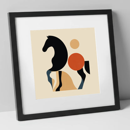 Mid-Century Equine Form horse portrait art print in black frame