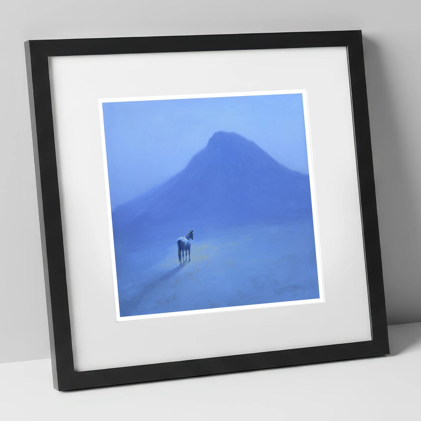 The Silent Peak horse landscape art print in black frame