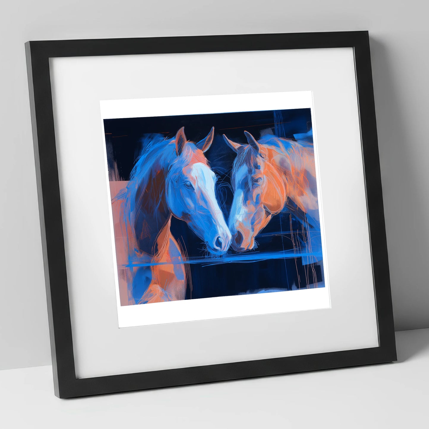 Quiet Communion horse portrait art print in black frame