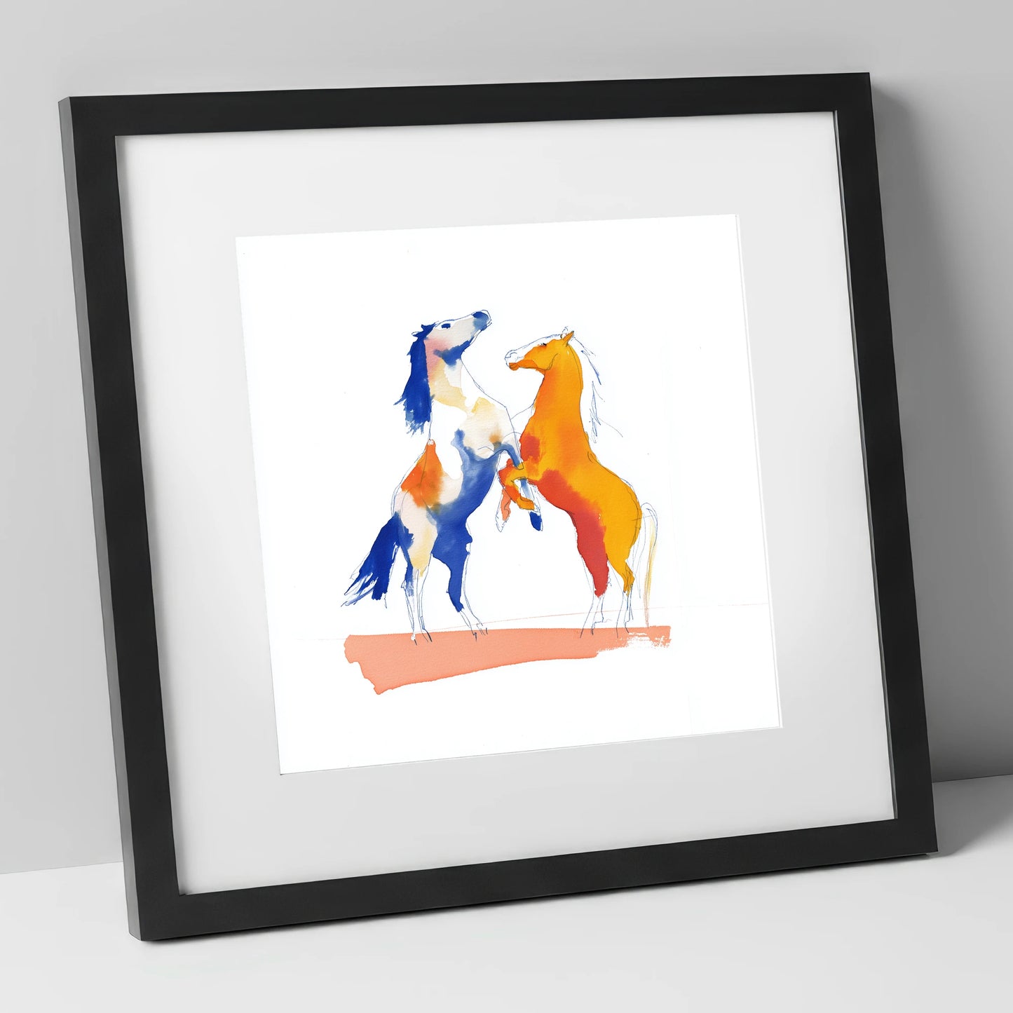 Clash of Colours wild horses art print in black frame