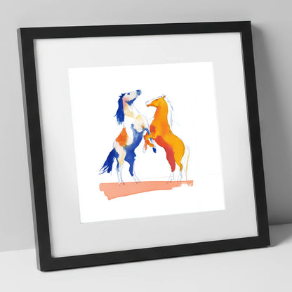 Clash of Colours wild horses art print in black frame